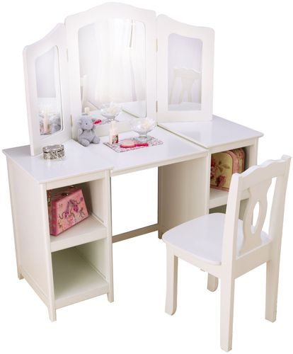 Белый деревянный туалетный столик (трельяж) для девочек Делюкс (Deluxe Vanity & Chair) - фото