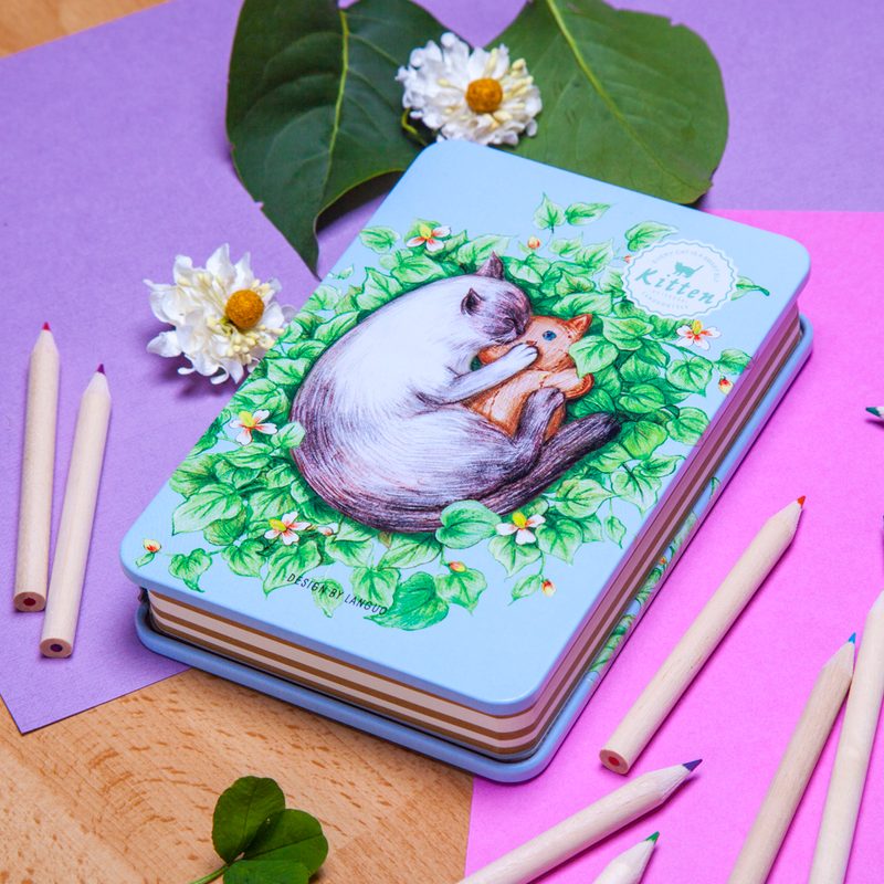 Креативбук в жестяной обложке Art Cat (голубой) - фото