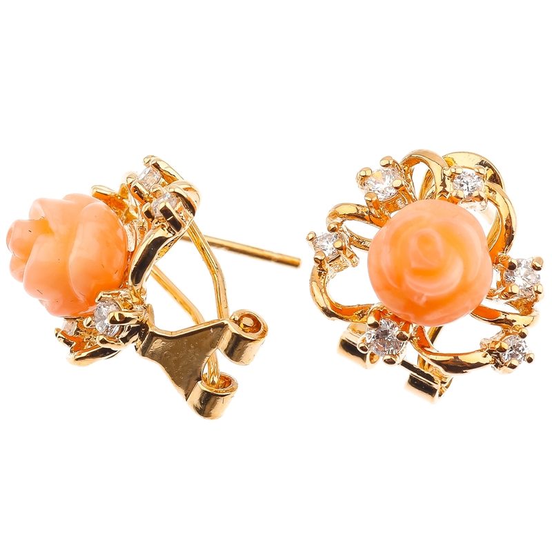 Серьги с кораллом и фианитом Романтик - фото