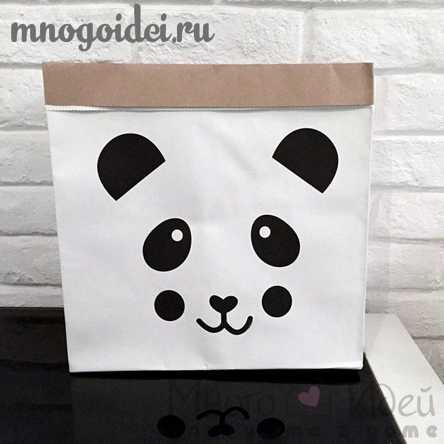 Эко-мешок для игрушек из крафт бумаги Забавный панда - фото