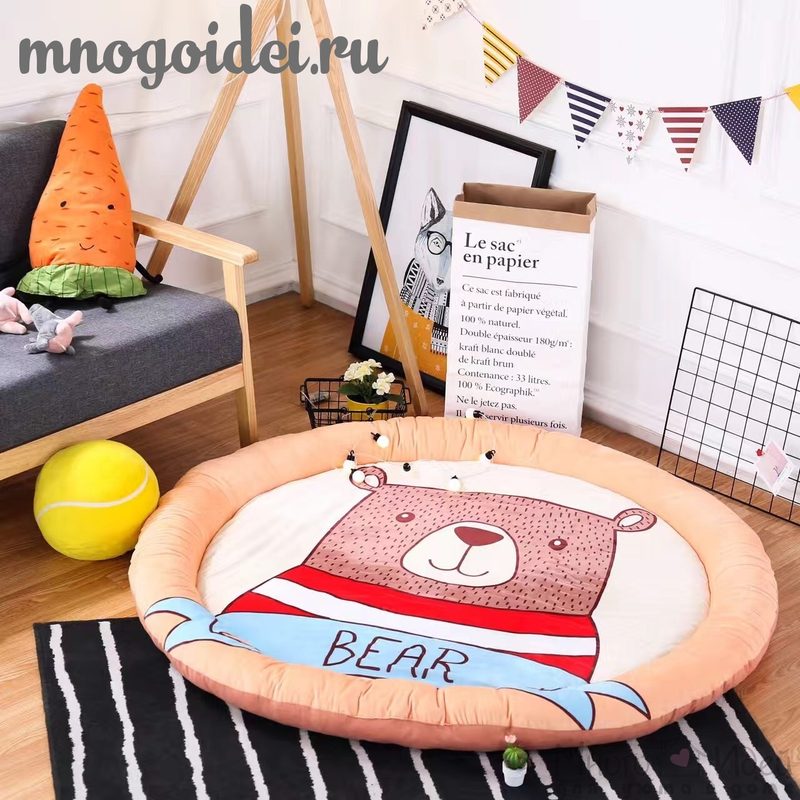 Теплый детский игровой коврик Медведь на прогулке - фото