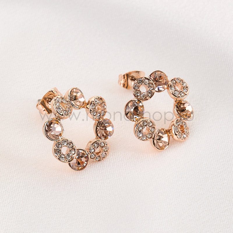 Серьги круги Злата с кристаллами Swarovski цвета шампань - фото