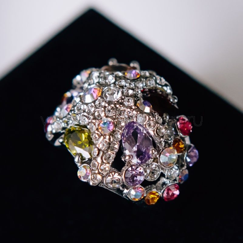 Кольцо «Морская звезда» с разноцветными кристаллами Swarovski - фото