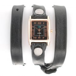 Simple Wrap Black Leather Rose Gold - фото