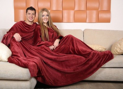 Плед с 4 рукавами для двоих Sleepy Double Bordo, 180 х 290, микроплюш - фото