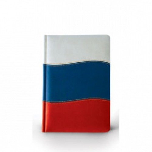 Ежедневник полудатированный Российский флаг (Россия-2), А5+, золотой обрез, два ляссе, карта белый, синий - фото