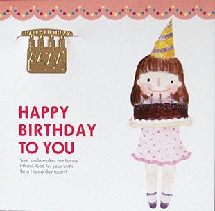 Поздравительная открытка с металлической закладкой для блокнота Happy Birthday золотой тортик - фото