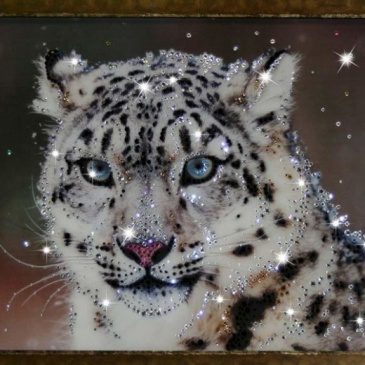 Картина СНЕЖНЫЙ БАРС (кристаллы Swarovski) - фото