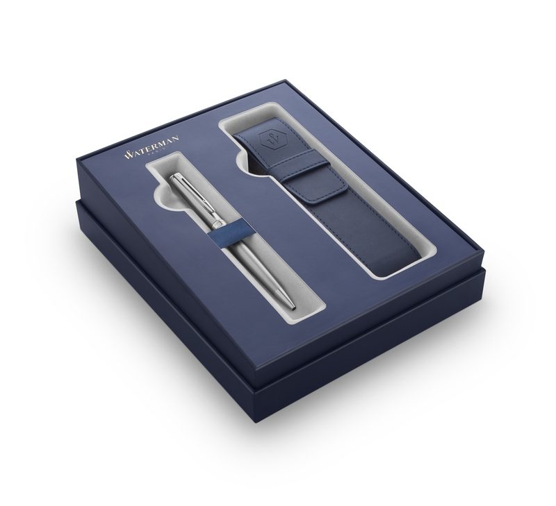 Подарочный набор Waterman Hemisphere с шариковой ручкой и чехлом Stainless Steel CT, толщина линии M, чернила синие - фото