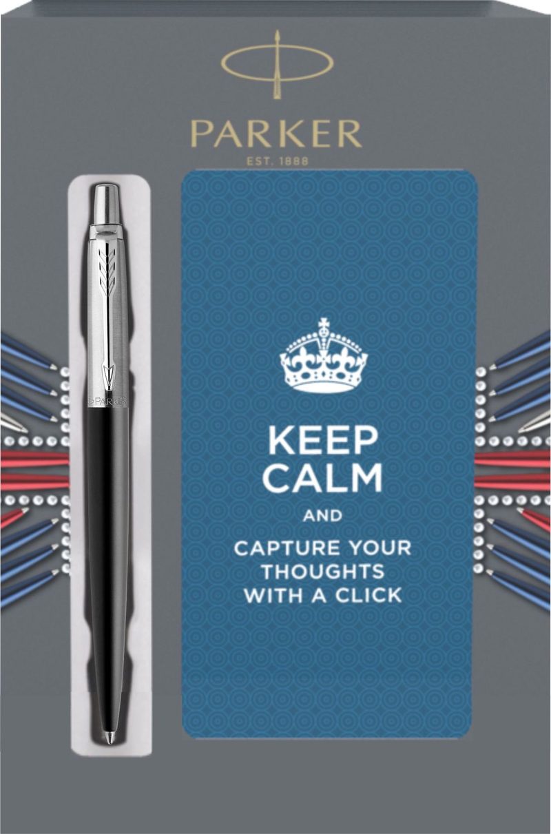 Подарочный набор с блокнотом и шариковой ручкой Parker Jotter Essential, Satin Black CT - фото