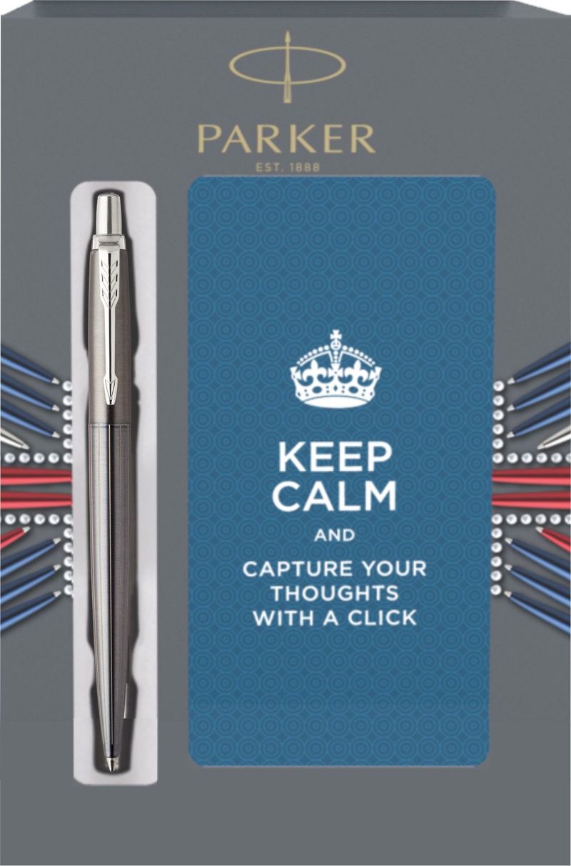 Подарочный набор с блокнотом и Шариковая ручка Parker Jotter Premium, Oxford Grey Pinstripe CT - фото