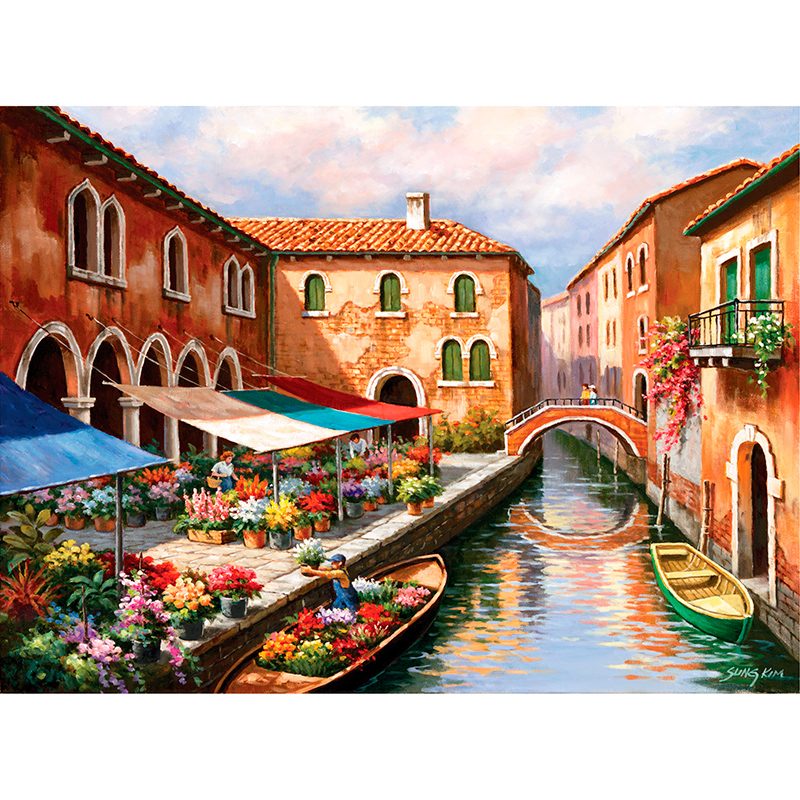 Пазл Art Puzzle 1000 деталей Ким Цветочный рынок на канале (4388) -- Sung Kim - Flower Market On The Canal - фото