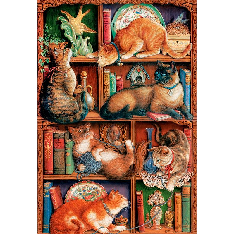 Пазл Cobble Hill 2000 деталей: Кошки на книжных полках (50710) -- Feline Bookcase - Janet Kruskamp - фото