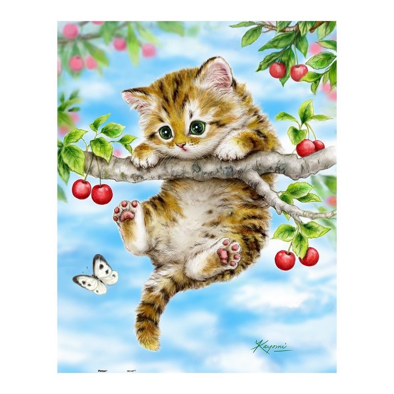 Пазл Pintoo 500 деталей Кайоми. Котенок на дереве (H1686) -- Kayomi - Cherry Kitten - фото