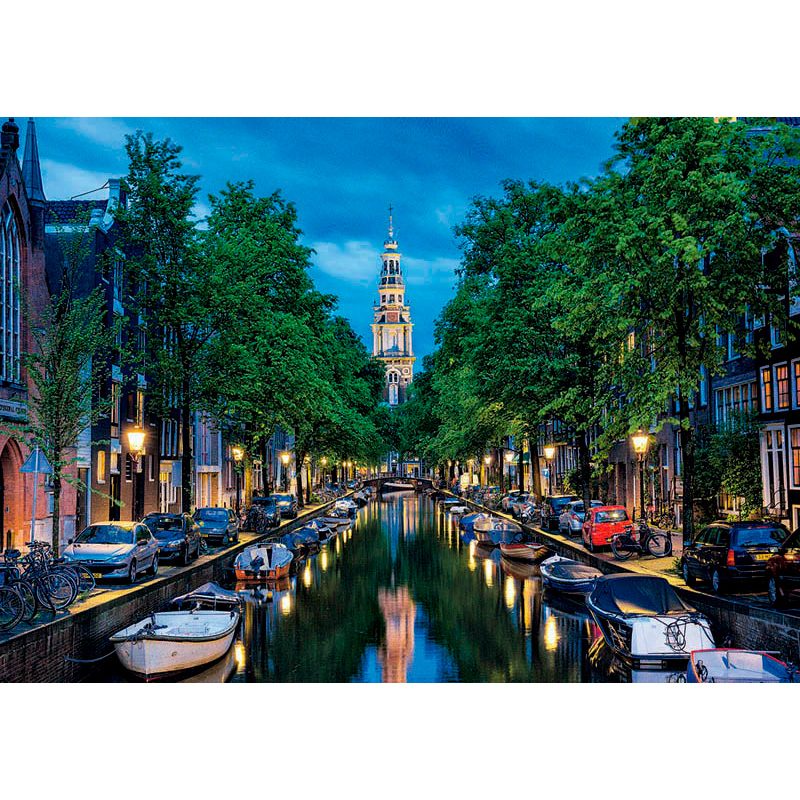 Пазл 1500 деталей Educa: Сумерки на канале в Амстердаме (16767) -- Amsterdam Canal at Dusk - фото