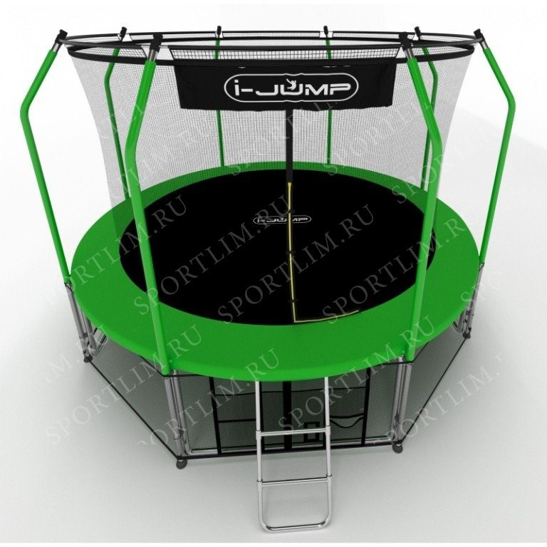 Батут i-JUMP Elegant 12ft 3,66м с нижней сетью и лестницей (green) - фото