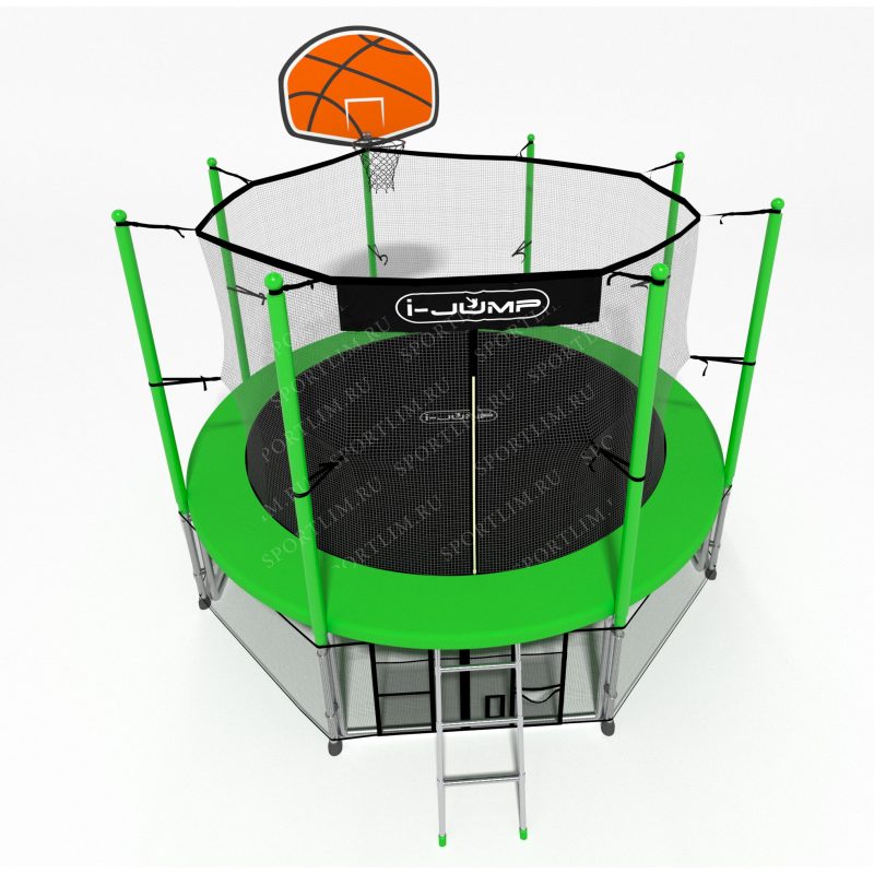 Батут с баскетбольным кольцом I-JUMP BASKET 12ft зеленый - фото