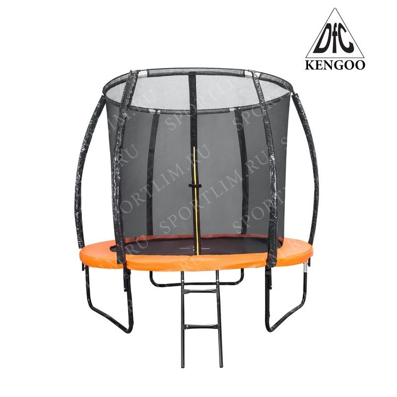 Батут DFC KENGOO II 8ft внутр.сетка, лестница, оранж/черн (244см) - фото