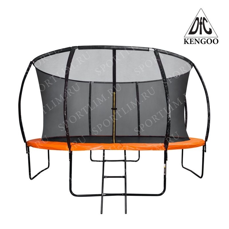 Батут DFC KENGOO II 12ft внутр.сетка, лестница, оранж/черн (366см) - фото