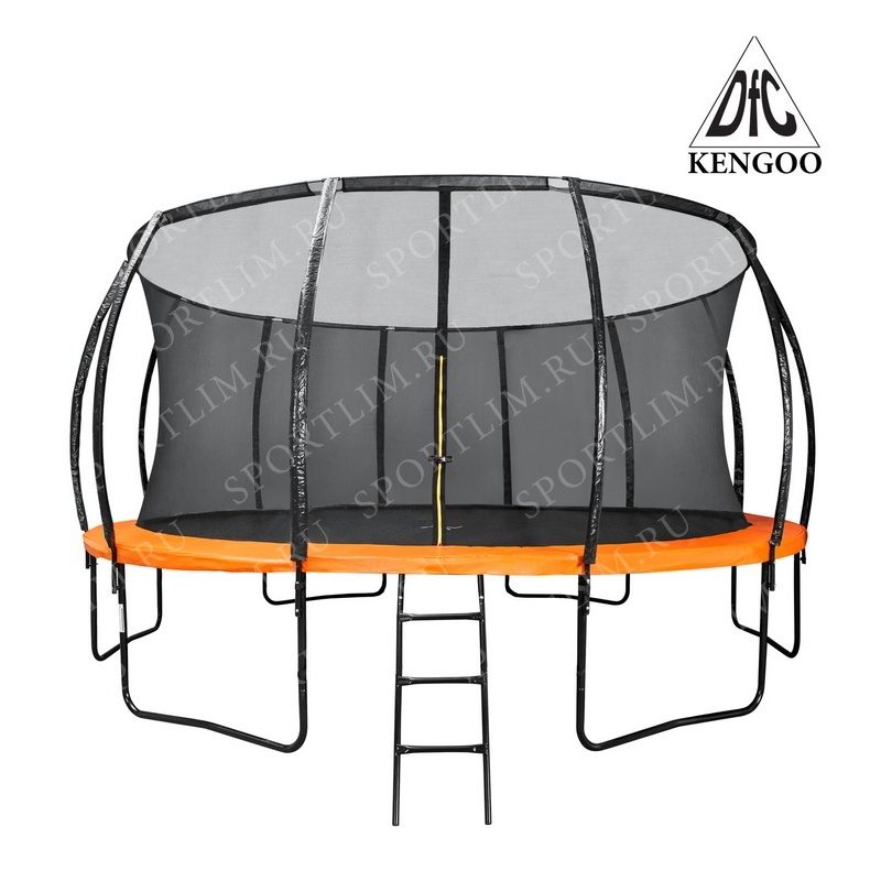 Батут DFC KENGOO II 16ft внутр.сетка, лестница, оранж/черн (488см) - фото