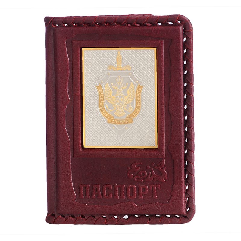 Обложка для паспорта «ФСБ-3» с накладкой покрытой золотом 999 пробы - фото