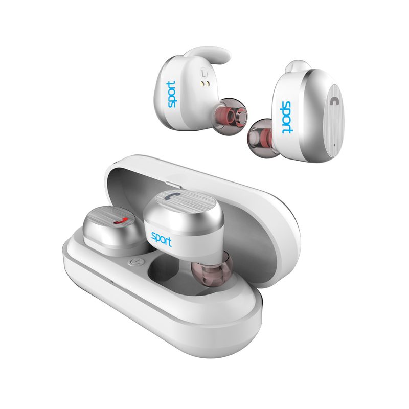 Elari NanoPods Sport – Водонепроницаемые беспроводные Hi-Fi наушники и магнитный зарядный кейс, с Bluetooth 5.0 (белые) - фото