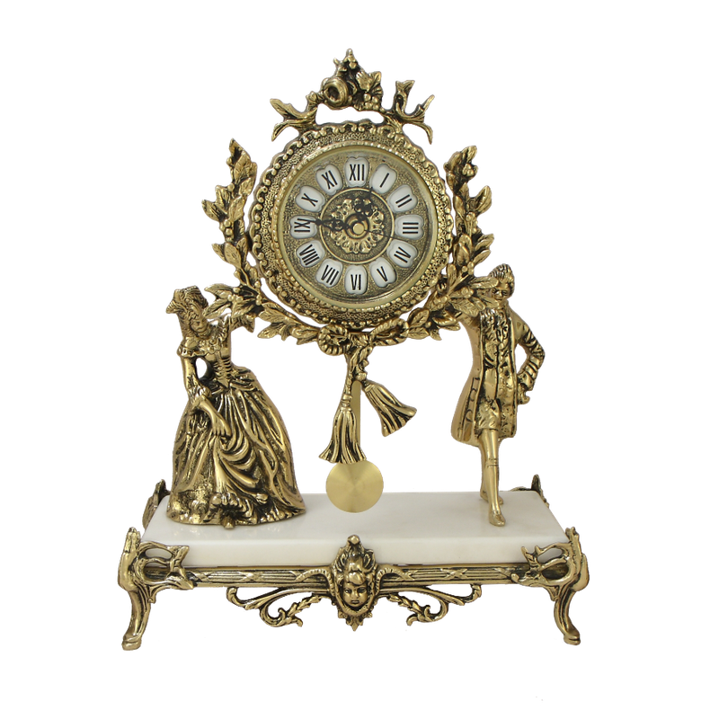 Часы каминные Пастораль на мраморной подставке 41*33*16 см, D=11 см - фото