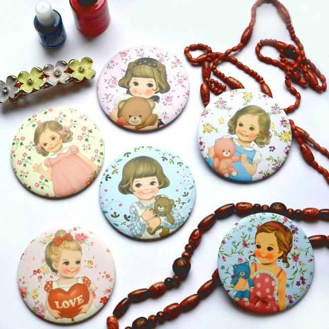 Карманное зеркальце Papper Doll (Выбор цвета: Голубой (синий мишка)) - фото