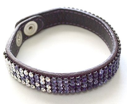 Браслет кожаный с кристаллами Swarovski Сияние, радуга - фото