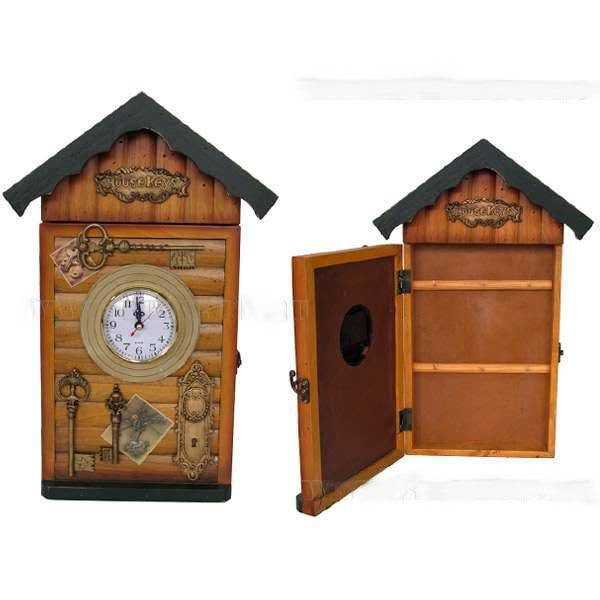 НАСТЕННАЯ КЛЮЧНИЦА С ЧАСАМИ, L27,5 W6,5 H43,5 СМ - фото