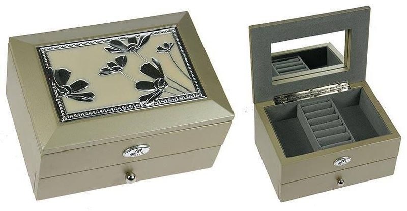 Шкатулка бежевая ювелирная MORETTO 2-ярусная 18*13*10см. Цветы - фото