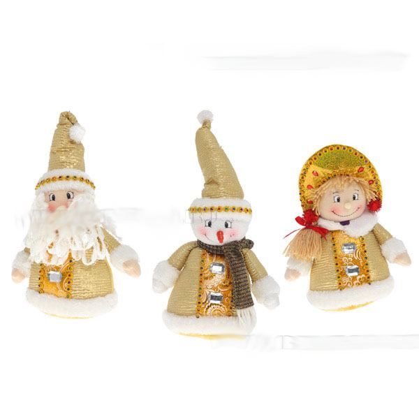 Игрушка мягконабивная Санта, Снеговик, Снегурочка, 3 в. L19 W10 H26 см - фото