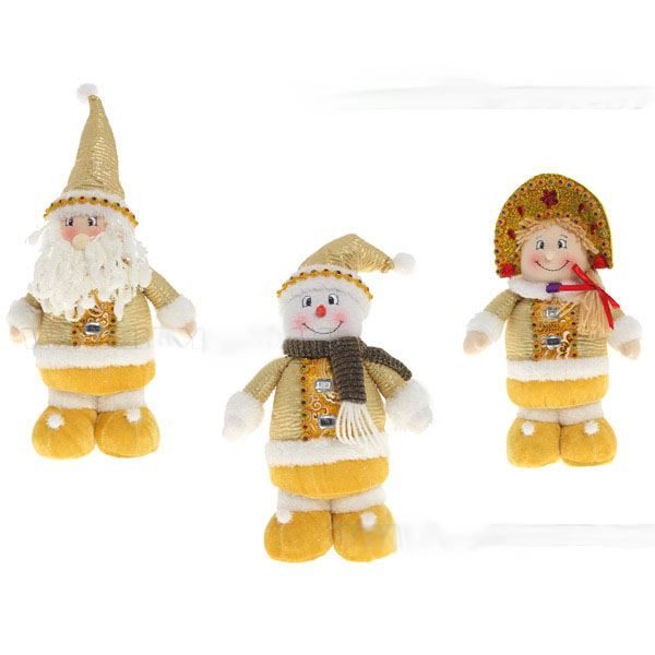 Игрушка мягконабивная Санта, Снеговик, Снегурочка, 3 в. L16 W8 H30 см - фото