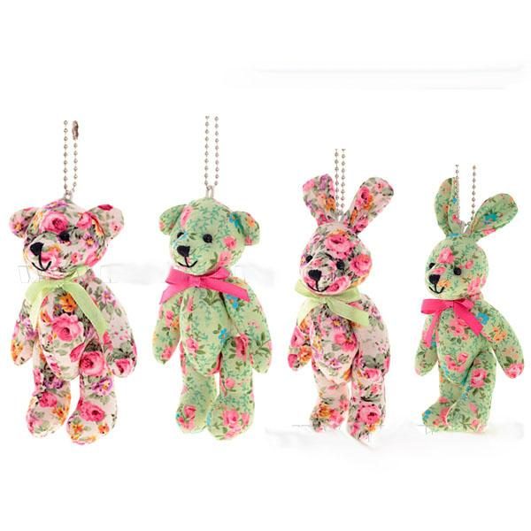 Игрушка мягконабивная Медведь, заяц, H 11,5 см, 4 в. (с металл. цепочкой) - фото