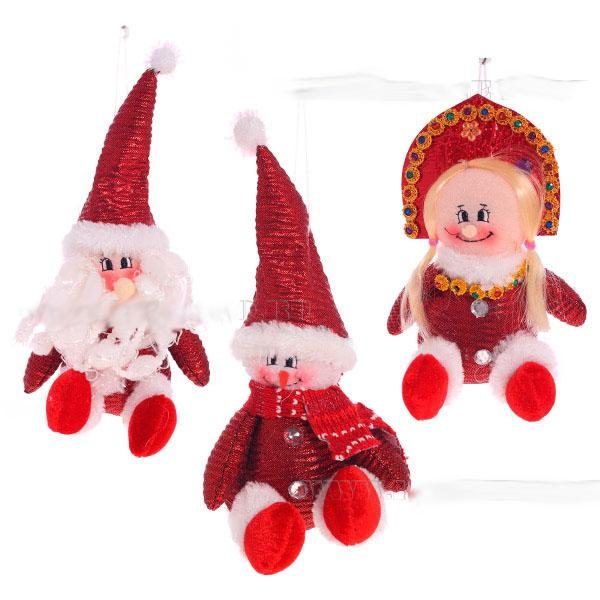 Игрушка мягконабивная Дед Мороз, Снеговик, Снегурочка, 3 в., H 15 см - фото