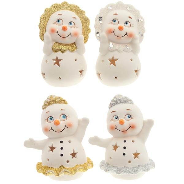 Фигурка декоративная с подсветкой Снеговик,7,8х7,8х11,3 см, 4 в. (2 X AG13 )  Батарейки прилагаютс - фото
