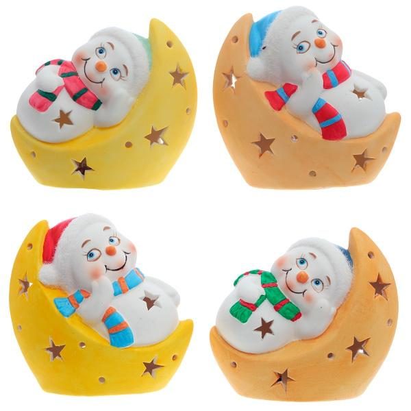 Фигурка декоративная с подсветкой Снеговик, 9,5х5х9,2 см, 4 в. (2 X AG13 )  Батарейки прилагаются - фото