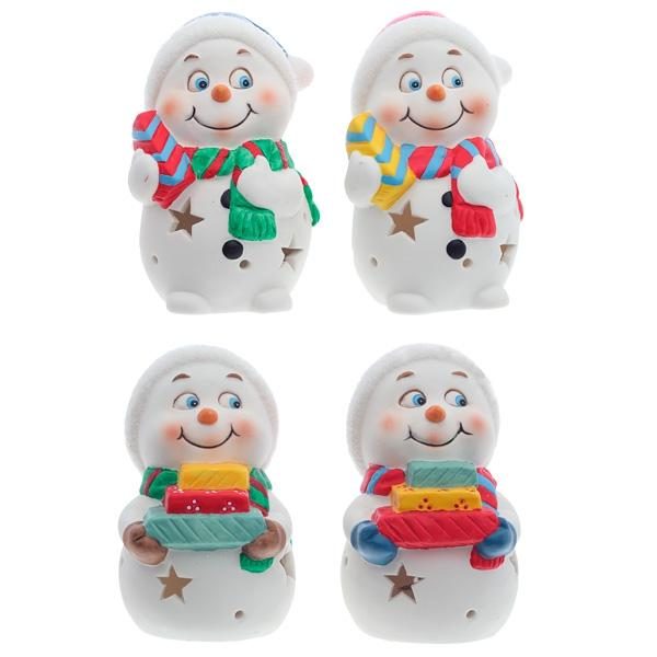 Фигурка декоративная с подсветкой Снеговик,7,8х7,4х10,1 см, 4 в. (2 X AG13 )  Батарейки прилагаютс - фото