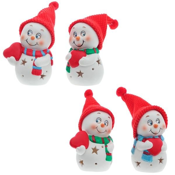 Фигурка декоративная с подсветкой Снеговик, 8,2х6,2х10,3 см, 4 в. (2 X AG13 )  Батарейки прилагают - фото