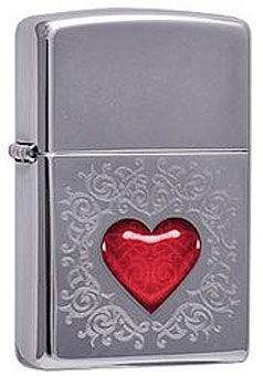 Зажигалка Zippo 4*6см. Красное сердце с узорами - фото