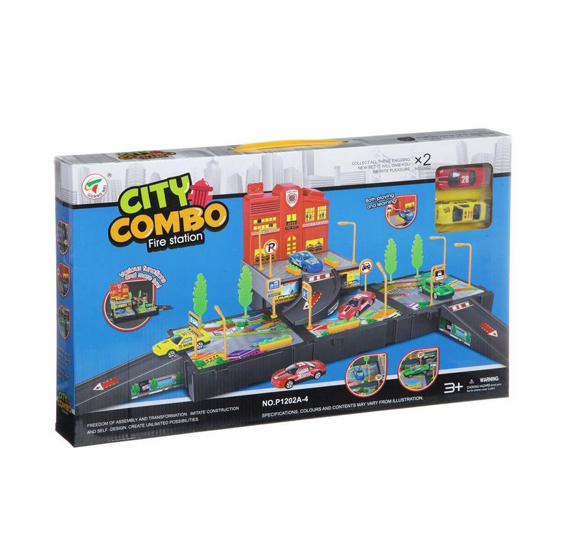 Игровой набор, City Combo, пожарная станц.,, 2мет. маш.,  53х32х5 см - фото