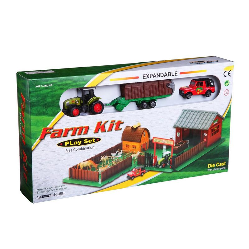 Набор мет. маш. Pioneer Toys Farm Kit Трактор (прицеп, ферма, машина) - фото