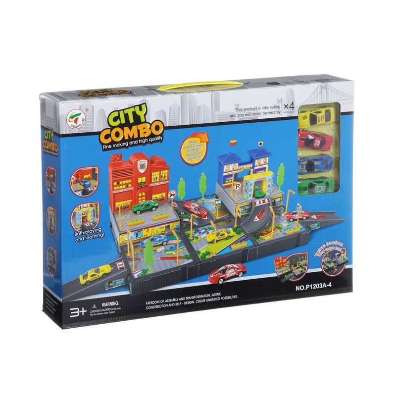 Игровой набор, City Combo, пожар. /полиц. 4мет. маш.,  48х33х9 см - фото