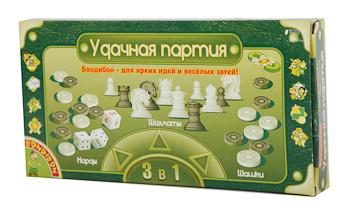 Удачная партия Бондибон 3в1 25см. Нарды, Шашки, Шахматы - фото