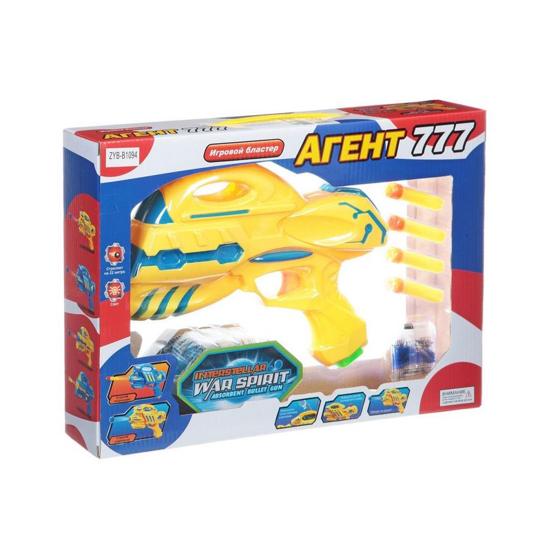 Игровой бластер Агент 777, с патр. и мягк. шариками, рус. озвуч. , свет, 37, 5х7, 5х26, 5см - фото