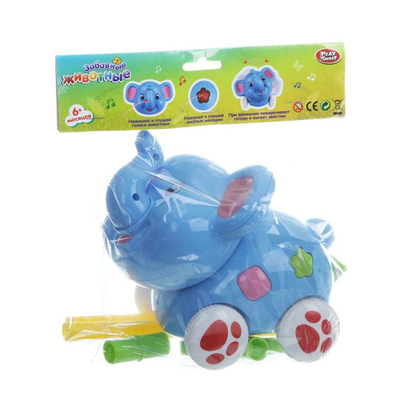 Каталка забавные животные с ручкой Joy Toy, 3 вида, 15х12х15 см - фото