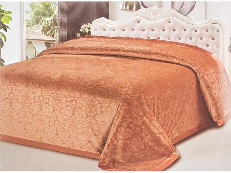 Покрывало жаккард велюр с атласным бордюром 220*240  см,  100% п/э, коричневое - фото