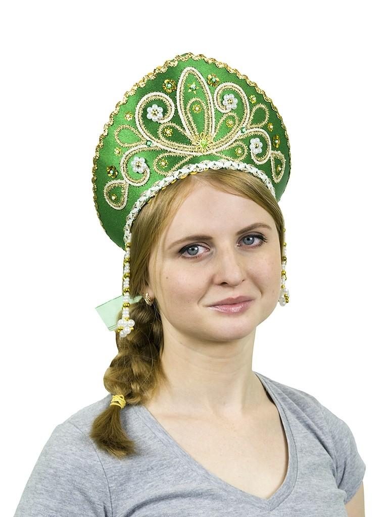 Зеленый кокошник Девичий - фото