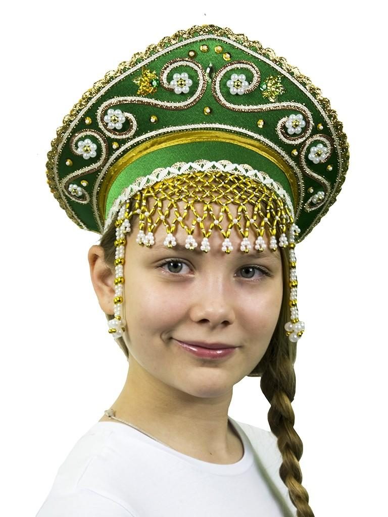 Детский зеленый кокошник Купола - фото
