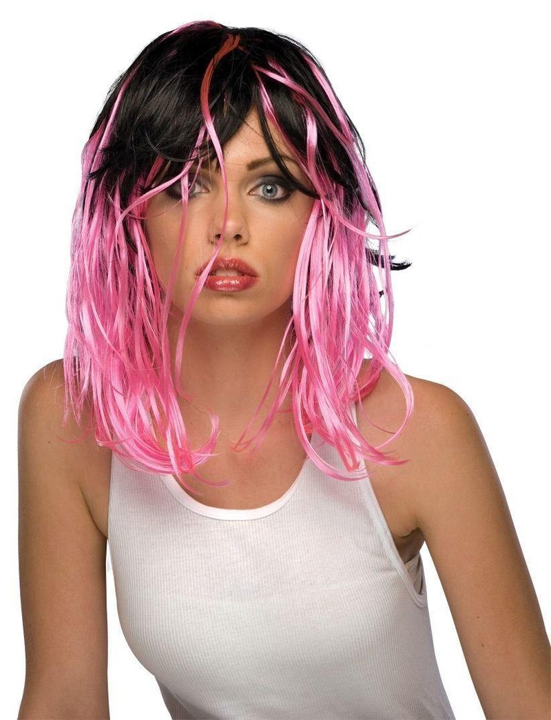 Черно-розовый парик - фото